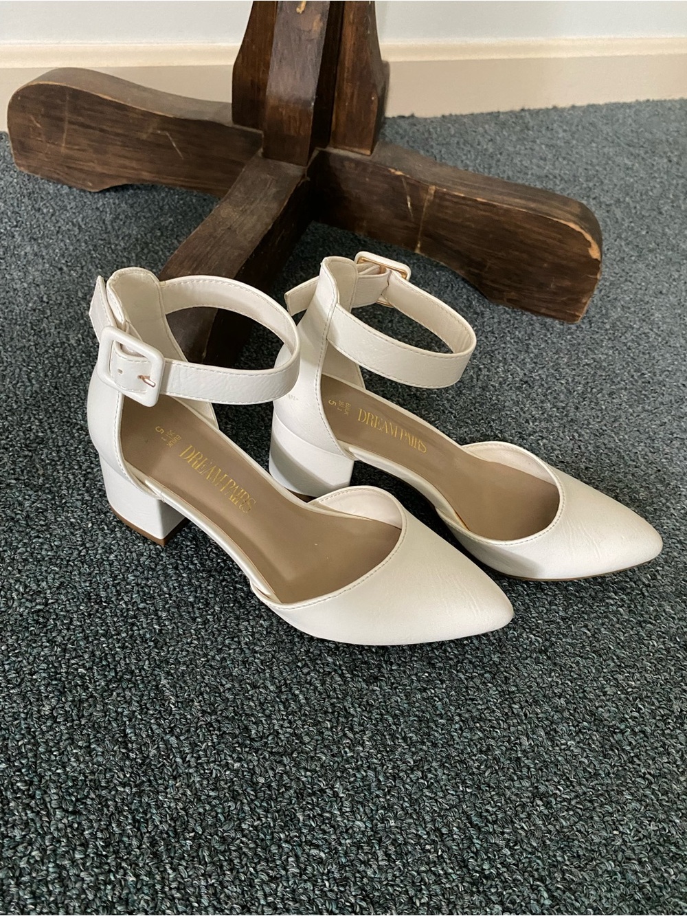 Dream Pairs White Ankle-Strap Block Heel Pumps